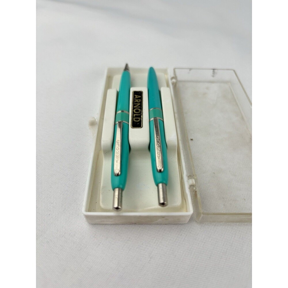 2 Vintage Arnold Pen & Pencil ? Combos Set USA Mint Green In Plastic Case - Picture 5 of 12